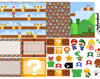 super mario bros. gamer weekly planner stickers- full box, half box, happy planner, erin condren, matte, glossy mini kit disney