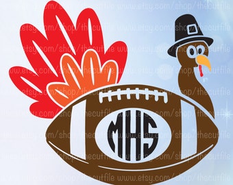 Football Turkey SVG, Thanksgiving monogram frame, pilgrim turkey svg, cutting file, vector clip art, instant download