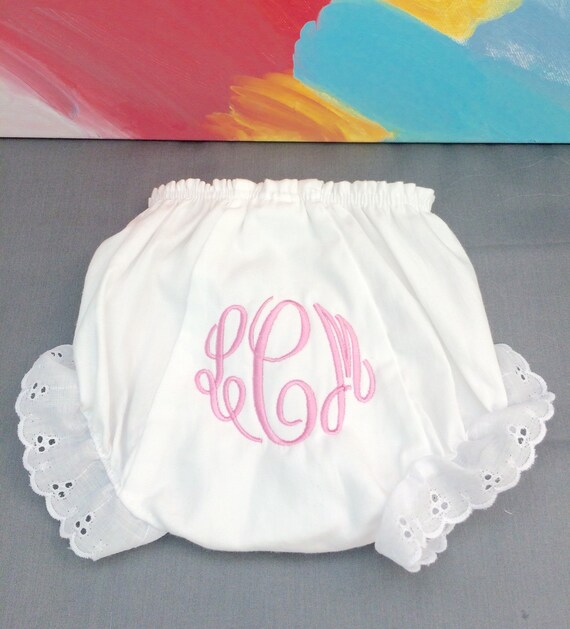 Monogrammed Bloomers // Baby Girl White Lace Trimmed Bloomers