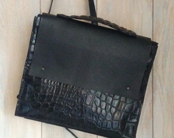 Leather backpack "Black crocodile"