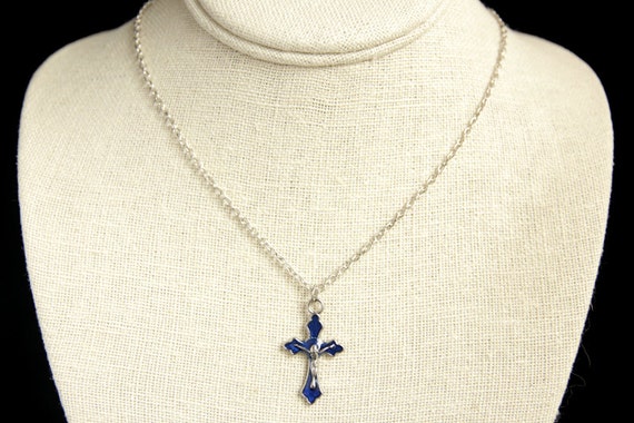 Cobalt Blue Cross Necklace. Christian Necklace. Royal Blue