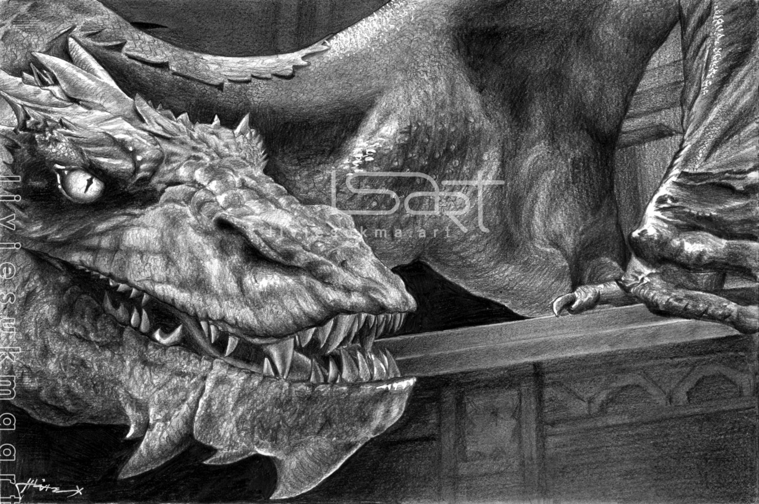 ORIGINAL artwork of Smaug by pencil