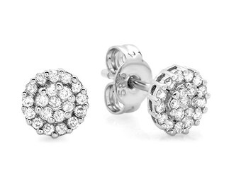 Diamond Stud Earrings, Diamond Cluster Earrings, Invisible Diamonds