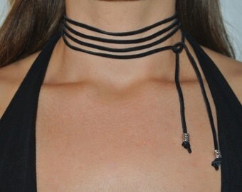 Wrap Choker Necklace | Adjustable Choker Necklace | Suede Necklace | Chestnut or Black Wrap Necklace | The Sandy Vine