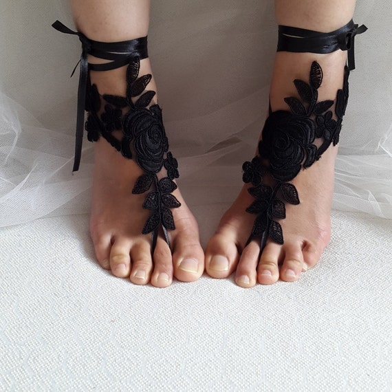 black lace sandals flat