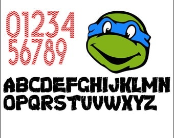 SVG Cut File Ninja Turtle with chevron numbers and turtle letters- Scrapbook, Tshirt Tote Silhouette PDF, SVG