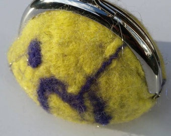 Yellow and purple wet felted coin purse