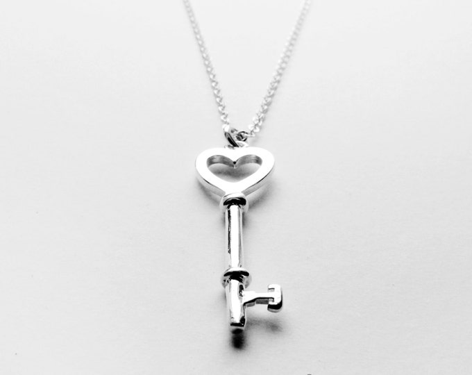 Love Is The Master Key | Sterling Silver Heart Key Necklace Hand Drawn Calligraphy Success Quote Poem Message Inspirational Graduation Gift