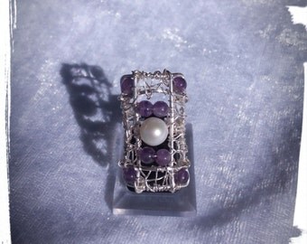 Silver plated ring with amethyst and Freshwater Pearl