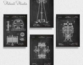 Nikola Tesla Patents Set of 4 Prints, Nikola Tesla Prints, Nikola Tesla Posters, Nikola Tesla Blueprints, Nikola Tesla Art, Nikola Tesla
