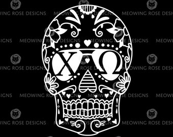 Chi Omega Candy Skull | vinyl decal for laptops, car windows, water bottles, just about anywhere!
