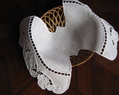 Beautiful basket liner . Biscuit Towel. Bread napkin. Handmade richelieu embroidery, White cutwork doily. Handmade  cutwork.