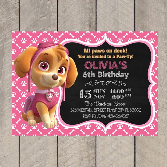 Pink Paw Patrol Invitations 4