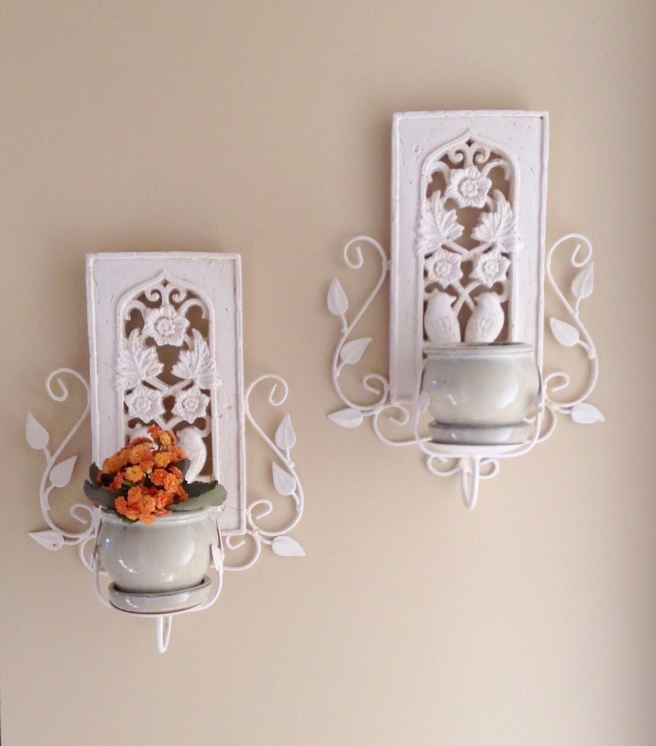 Two plant holders with clay glazed pots plant hanger patio