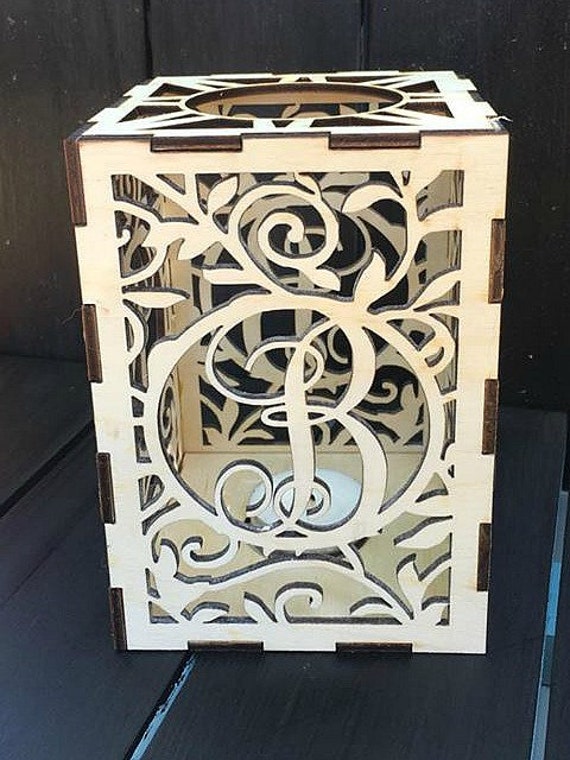 Laser Cut Monogram Birch Wood Candle Holder Votive Candle