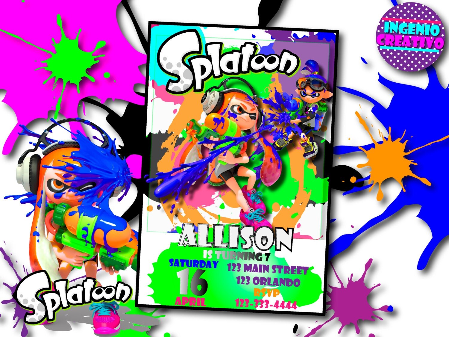 Splatoon Birthday Invitation Invitation by IngenioCreativo
