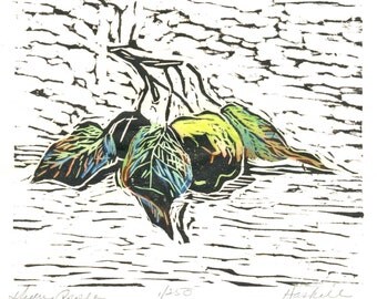Green Apples Linoleum Block Print