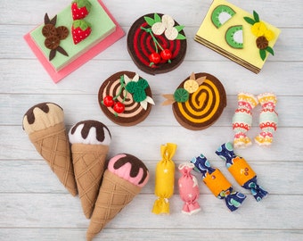 Felt food set Doll food Felt pretend play Felt sweet Felt toy Tea party game Felt decor Dollhouse food Play kitchen food Ice cream Girl gift