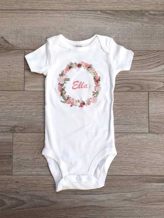 Custom personalized onesie circle flower flowers floral wreath