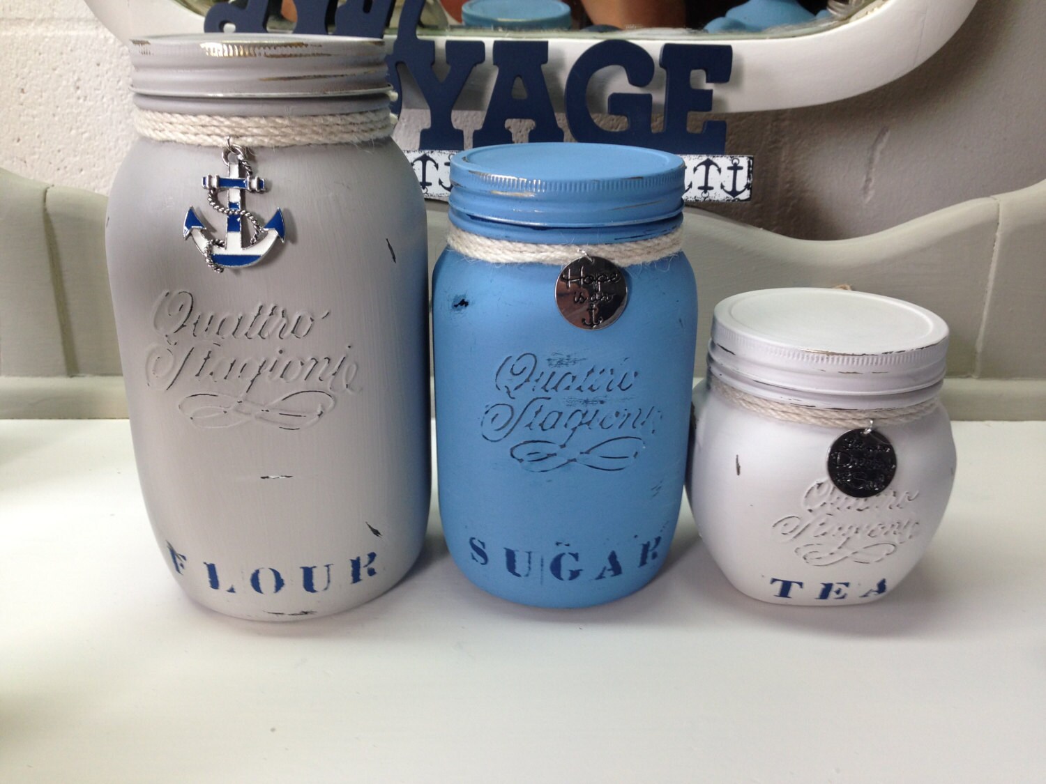 Nautical Mason Jar Canister Set, Chalk Painted, Distressed to  home design, design, photos, decoration, pictures, and interior design ideas Mason Jar Canister Set 1125 x 1500