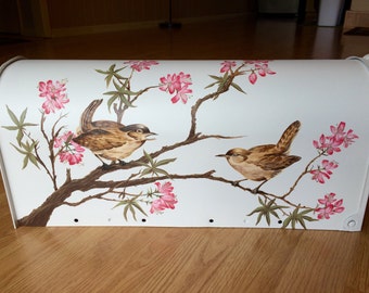 Personalized Mailbox - Hand Painted Birds & Tree Blooms