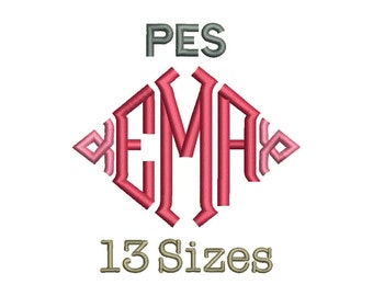 Point Diamond Monogram Font Embroidery Fonts - 13 Size Monogram Fonts PES File Format Machine Embroidery Font Design - Instant Download
