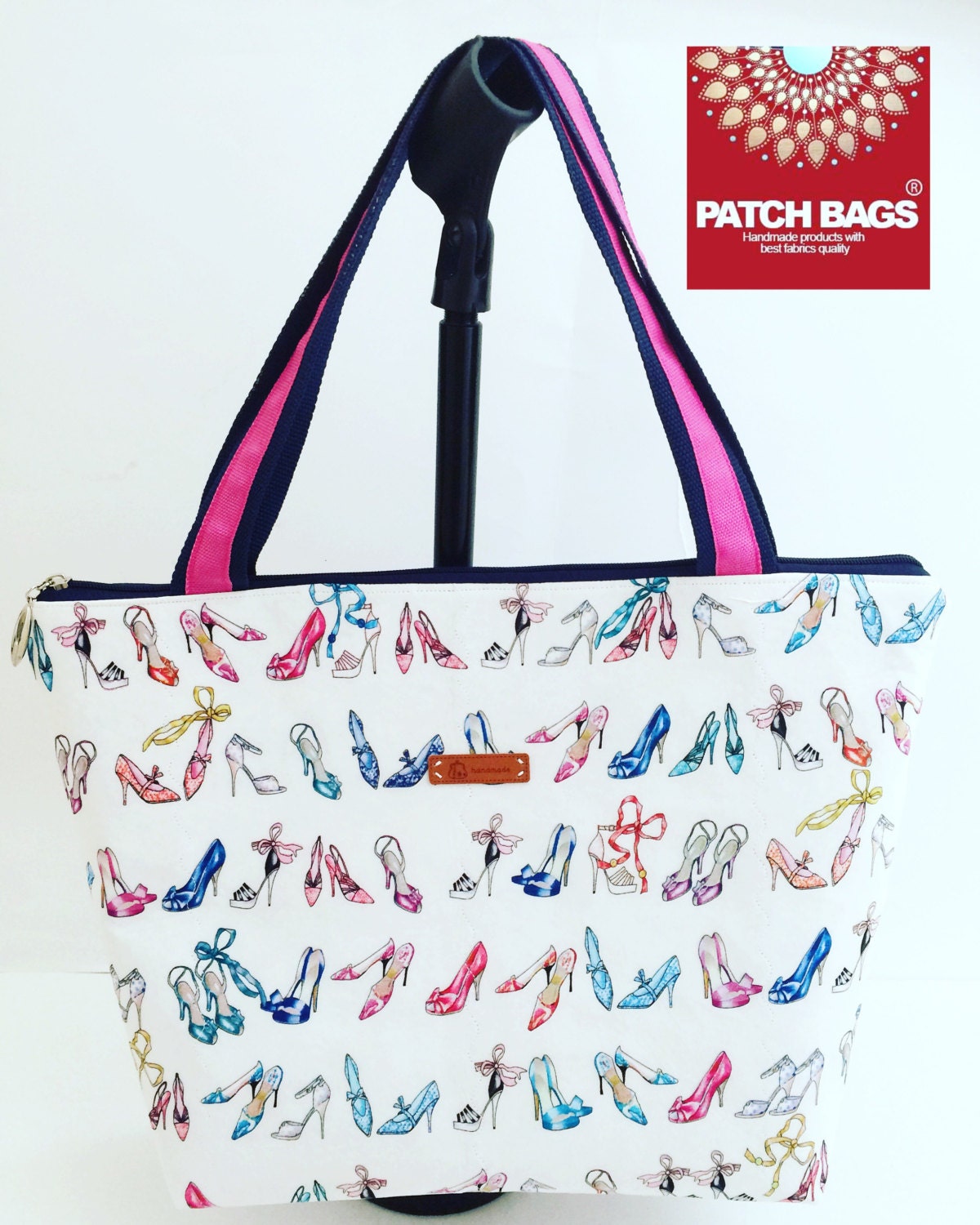 High Heels hand bag top zippered shopping tote by PatchbagsbyNony