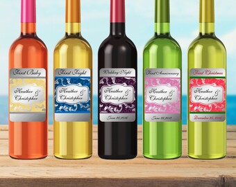 Wedding Milestone Wine Labels Personalized Wine Stickers Custom Wedding Firsts Labels - Waterproof Vinyl 3.5 x 5 inch