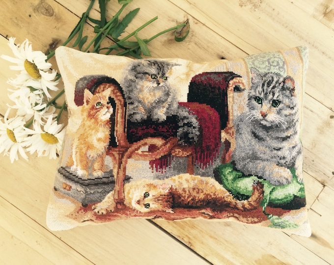 Decorative pillow cushion, sofa, pillow embroidered, Bohemian Cushion cover, pillow, cat, boho pillow, bohemian pillow, tribal pillow