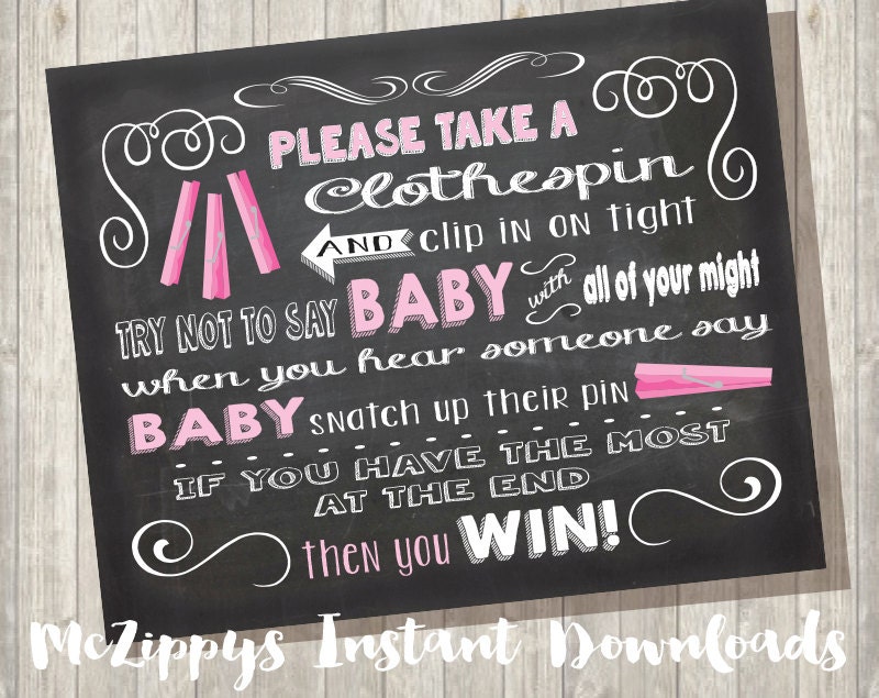 Chalkboard Clothespin Baby Shower Game Sign / Don't say