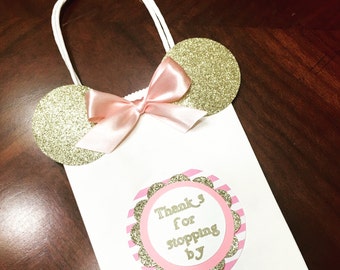 Pink and gold Minnie mouse favor bags