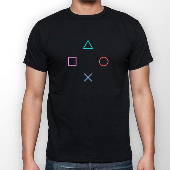 Men's Black Playstation Button Design T-shirt by CheesySnail