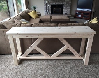Rustic buffet table with diamond support. Rustic console table. Farmhouse table. Rustic table. Fixer upper decor. Shabby Chic furniture.