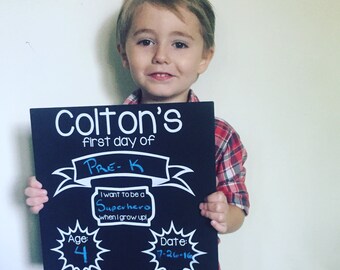 Personalized Reversible First Day of School Chalkboard Reusable Sign. 1st Day of School. Back to School Chalkboard.