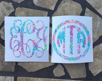 Lilly Pulitzer Inspired Sticker, Monogram Decal, Vinyl Decal, Swell, Yeti, Water Bottle Sticker