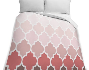 White to Pink Ombre King Size Duvet Cover