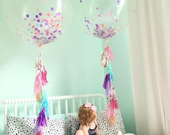 Jumbo Confetti Balloons - Confetti Stuffed Balloons - Jumbo Balloons with Tassel Tail - 3ft Balloons - 36" Balloons