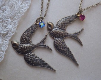 Bird Necklace ~ Boho Style ~ Bird Pendant ~ Free Spirit ~ Swallow ~ Simple ~ Antiqued Bronze ~ by WakesTheDawn