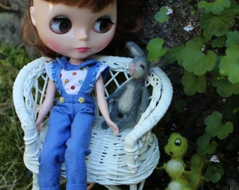 Handmade Blythe Overalls and Blouse, Blythe Doll Clothes, OOAK Blythe Outfit, Blythe Pants and Blouse
