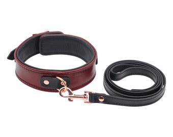 Bondage Collar with Leash, bdsm collar, bdsm collar, Genuine Red Leather, BDSM, restraints (mature)