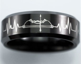 free engraving top quality bow hunting heatbeat design black two tone tungsten ring comfort fit design - Hunting Wedding Rings free engraving top quality bow hunting heatbeat design black two tone tungsten ring comfort fit design - Hunting Wedding Rings