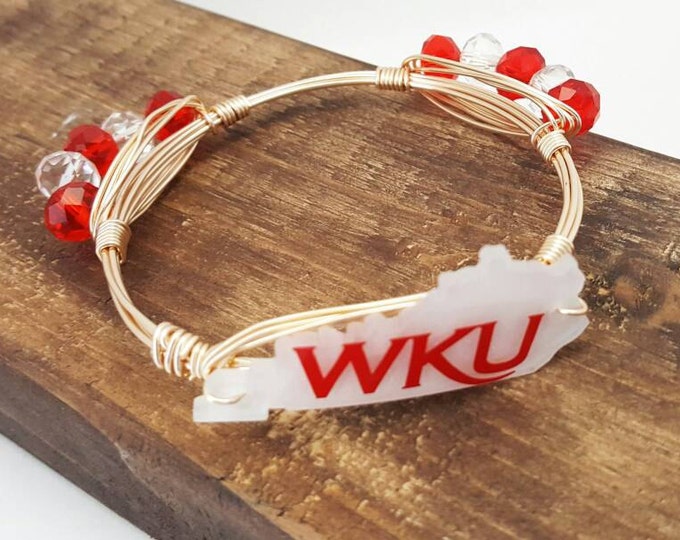 SALE 20% off Western Kentucky University Bracelet, Wire wrapped bangle, Bourbon and boweties inspired