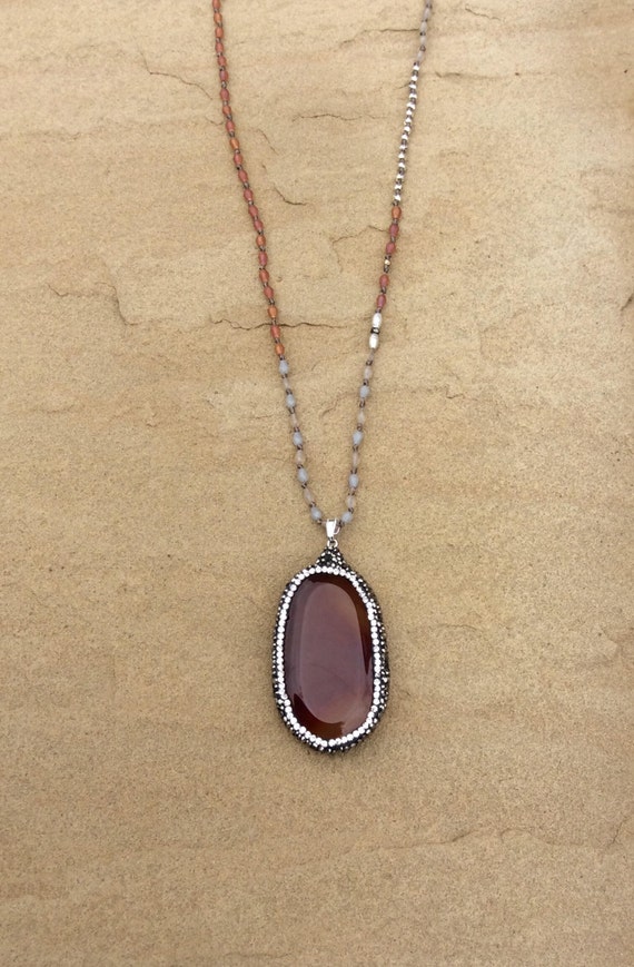 Items similar to Large Geode Agate Slice Druzy Pendant // Pave Crystal ...