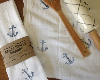 Nautical Anchor Handprinted Tea Towel