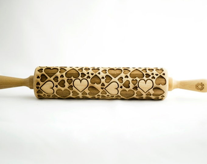 HEARTS rolling pin, embossing rolling pin, engraved rolling pin for a gift, love, valentine's day, gift ideas, gifts, unique, autumn