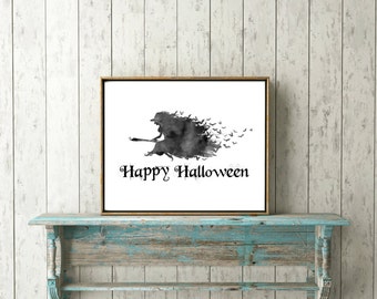 printable wall art decor happy halloween witch bats