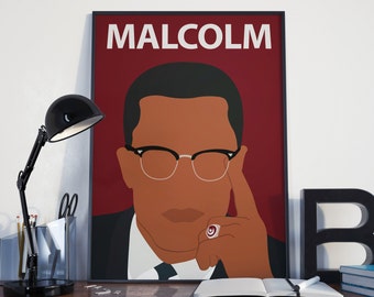 Malcolm X Poster Print // Wall Art, Portrait, Retro Art, Colourful, Minimalist, Civil Rights, Black Lives Matter, Freedom, Protest