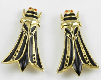 Vintage Butler & Wilson Cicada Rhinestone Statement Earrings - Art Deco Style - Clip Ons