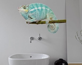 Photo-realistic Blue Chameleon Wall Decal Sticker Mural, Statement Decor Item, Ideal for ANY Room of Home or Office
