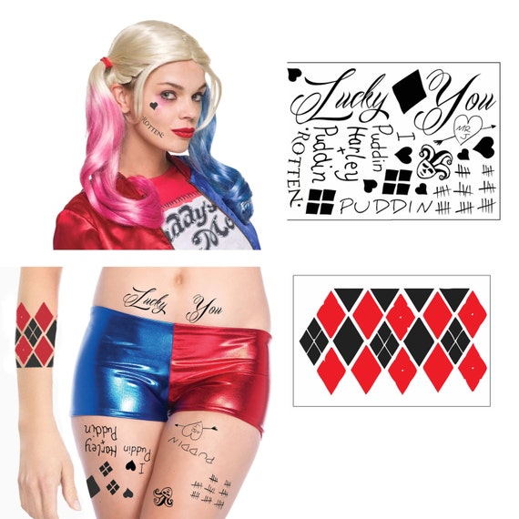 Harley Quinn Costume Temporary Tattoos 2 Sheets w/ 17 Tats